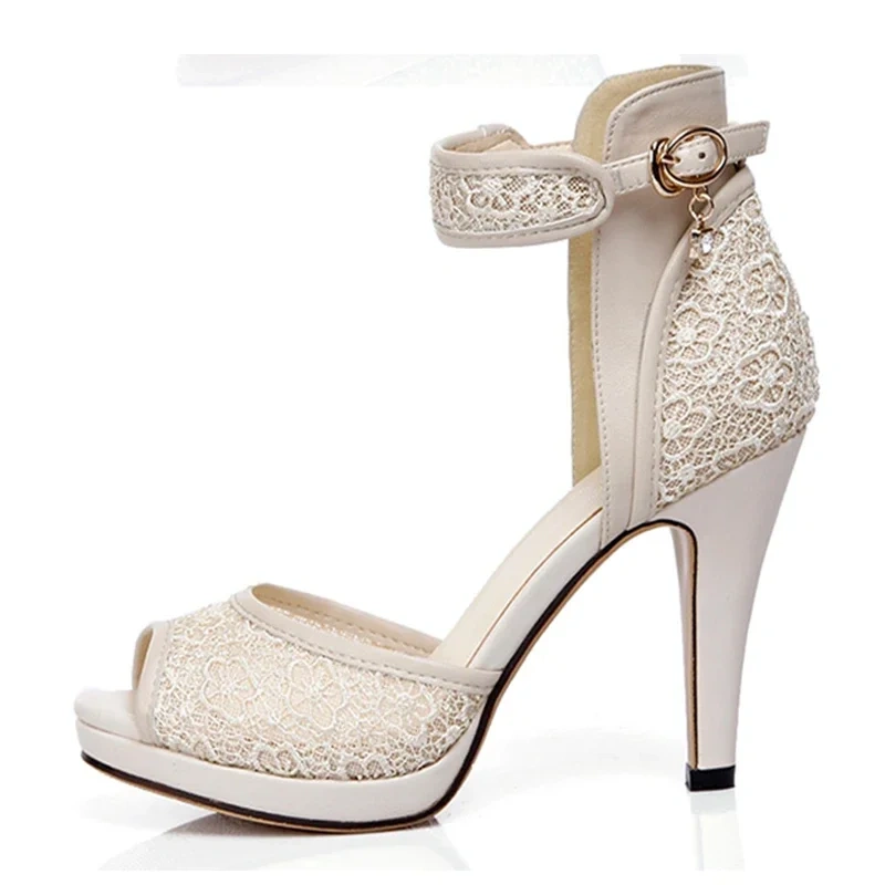 Genuine Leather Thin High Heel Open The Toe Ankle Wrap White Blue New Arrival Fashion Sexy Women Shoes Plus Size 35-41 SXQ0602