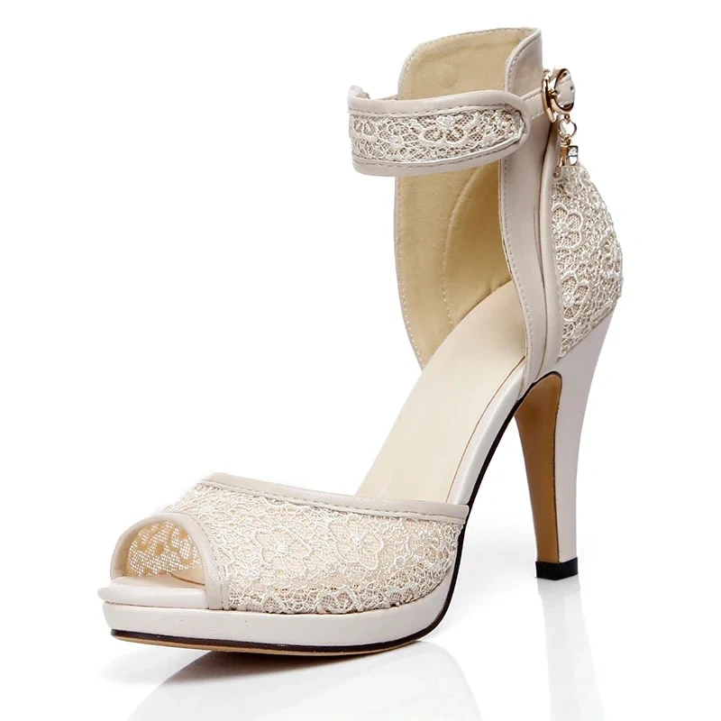 Genuine Leather Thin High Heel Open The Toe Ankle Wrap White Blue New Arrival Fashion Sexy Women Shoes Plus Size 35-41 SXQ0602