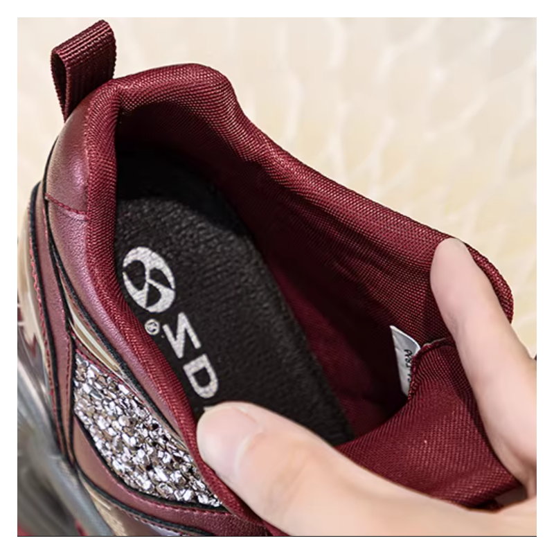 Spring Autumn New Korean Style Slim Height Internal Platform Bling Lace-Up Color Block Genuine Leather Women Casual Shoes Sneakers 60126