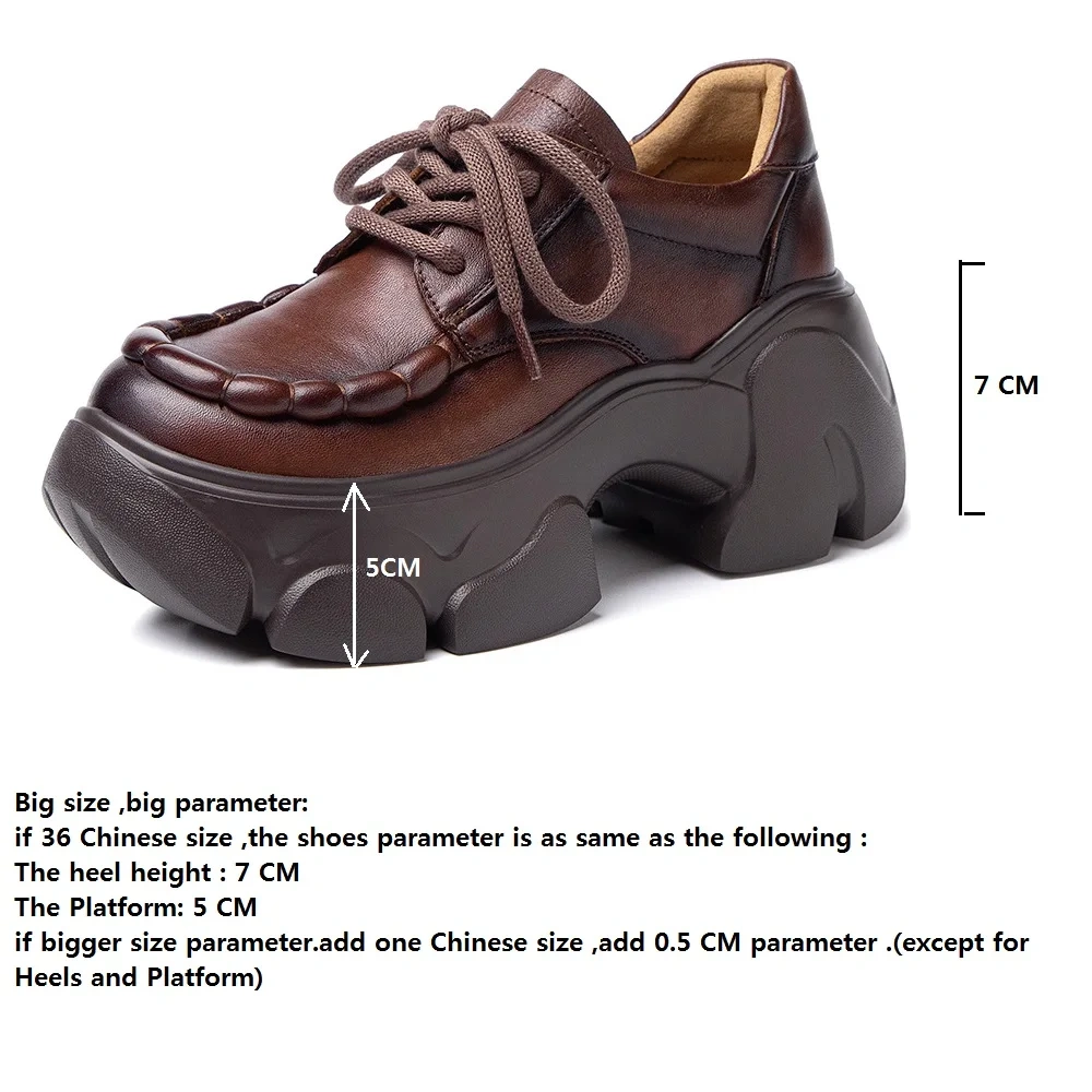 Spring Autumn New British Style Retro Chunky Bottom Platform Cross-tied Genuine Leather Women Casual Shoes Ladies Sneakers 2409