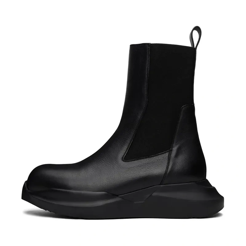 Spring Autumn New British Style Retro Chunky Bottom Platform Sewing Full Grain Leather Men Mid-Calf High Top Chelsea Boots 2309