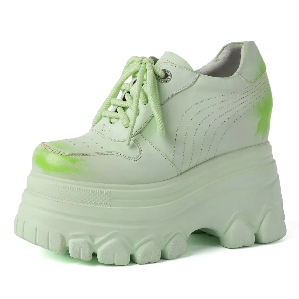 Spring Autumn New Korean Style Slim Height Increasing Platform Mixed Colors Lace-Up Genuine Leather Women Casual Shoes Sneakers