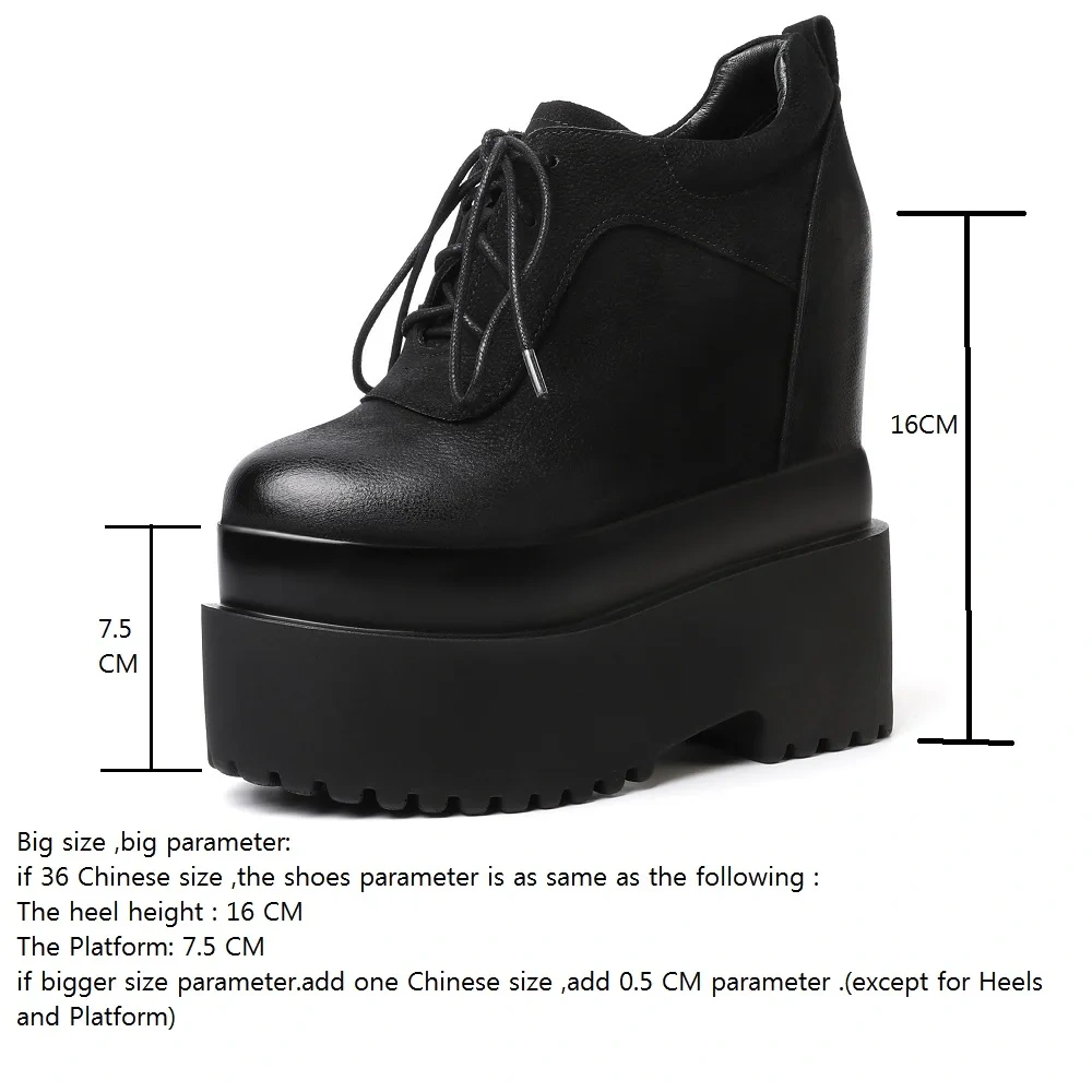 Spring Autumn New Retro Height Increasing 16 CM High Heels Platform Size 34-39 Cross-tied Full Grain Leather Women Modern Pumps