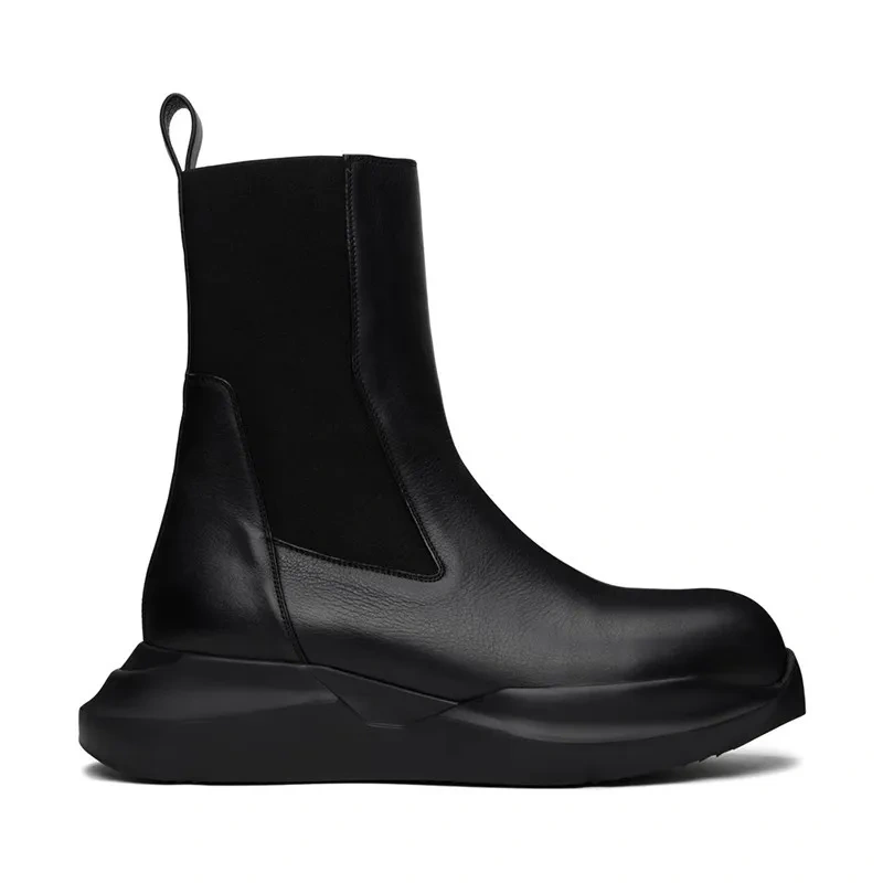 Spring Autumn New British Style Retro Chunky Bottom Platform Sewing Full Grain Leather Men Mid-Calf High Top Chelsea Boots 2309