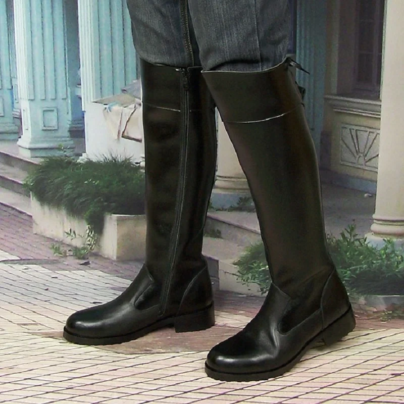 Spring Autumn Men Genuine Leather Mesh Inside High Equestrian Boots Winter Male Plush Long Botas Knight Boots 191125