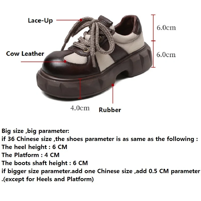 Spring Autumn New Leisure Chunky Bottom Platform Mixed Colors Lace-Up Genuine Leather Women Board Shoes Ladies Sneakers 2401