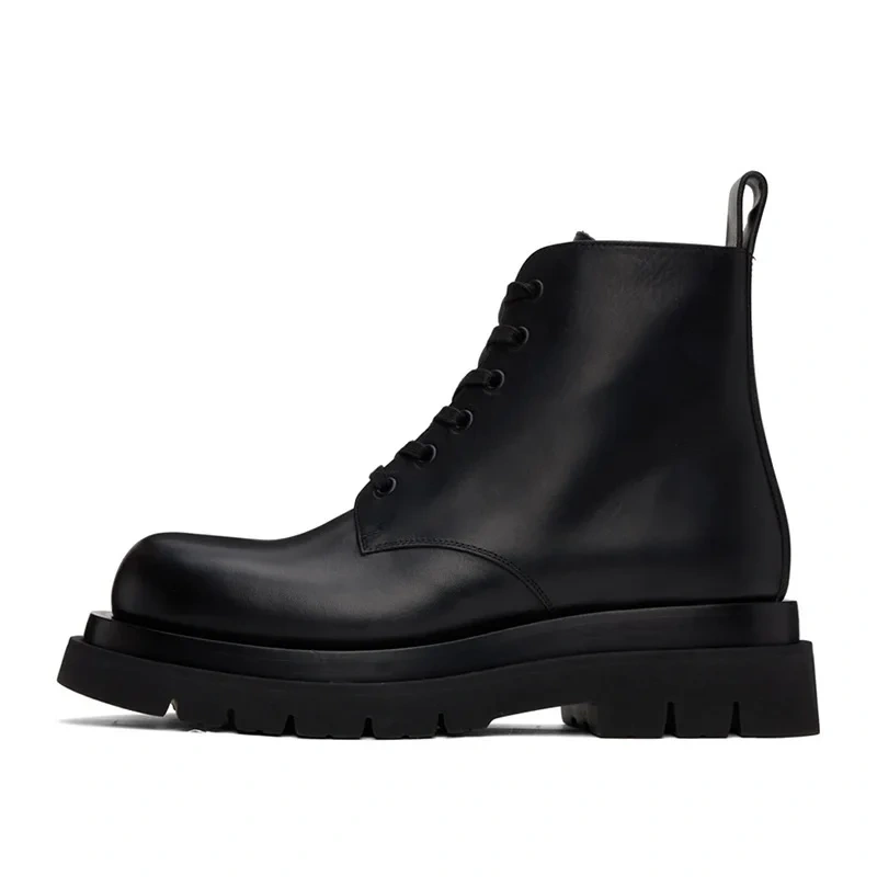 Spring Autumn New British Style Leisure Chunky Bottom Platform Cross-tied Genuine Leather Men Ankle High Top Motorcycle Boots
