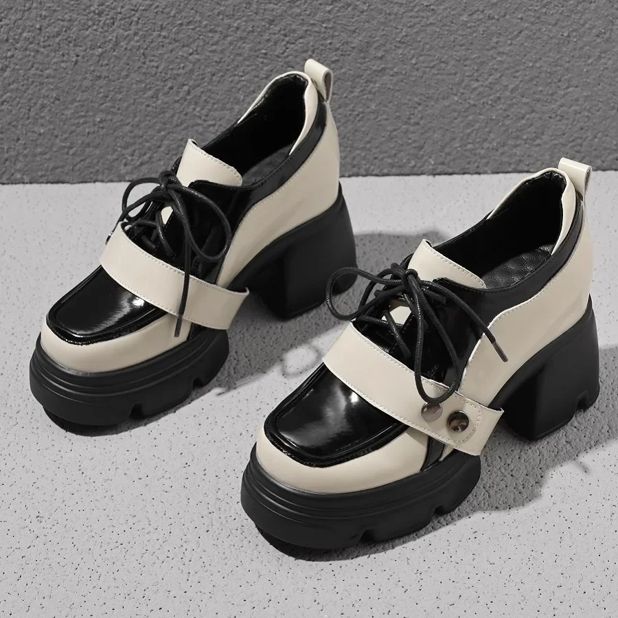 Spring Autumn New Slim Height Increasing Platform Mixed Colors Belt Buckle Lace-Up Genuine Leather Women Casual Shoes Sneakers