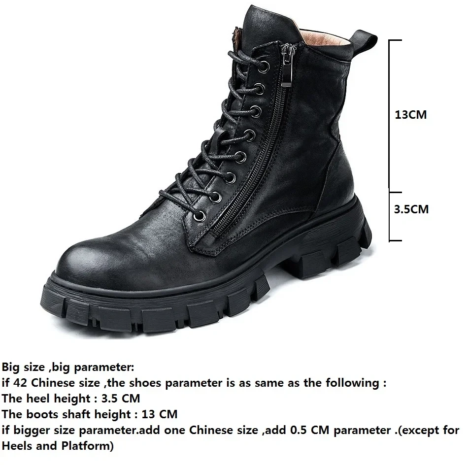 Spring Autumn New British Style Retro Chunky Bottom Cross-tied Genuine Leather Men Mid-Calf Half Motorcycle Boots Winter Plush