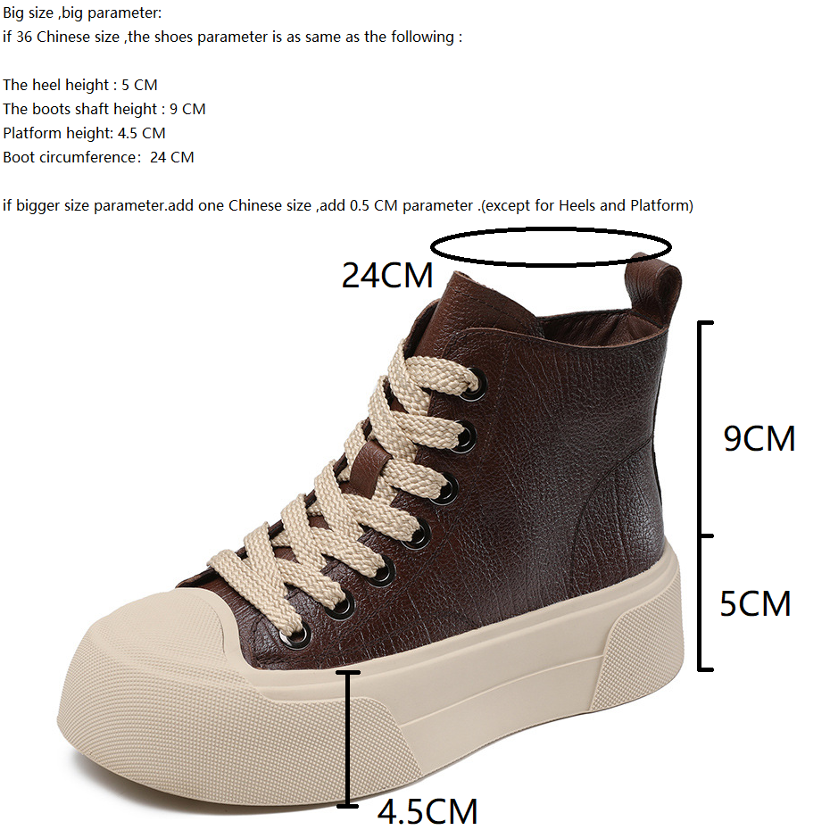 New Spring Autumn Women's Genuine Leather High Top Sneakers 5 CM Platform Short Plush Warm Color Block Lace Up Side Zipper Ankle Boots  60127