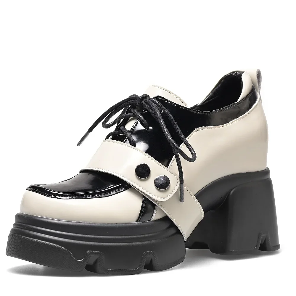 Spring Autumn New Slim 10 CM Height Increasing Platform Mixed Colors Belt Buckle Lace-Up Genuine Leather Women Casual Shoes Sneakers 60127