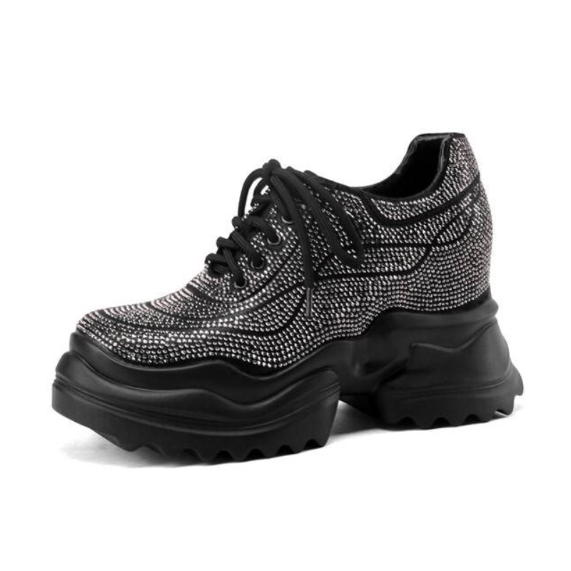 Spring Autumn New Korean Style Sexy Height Increasing Platform Cross-tied Crystal Genuine Leather Women Casual Shoes Sneakers 60127