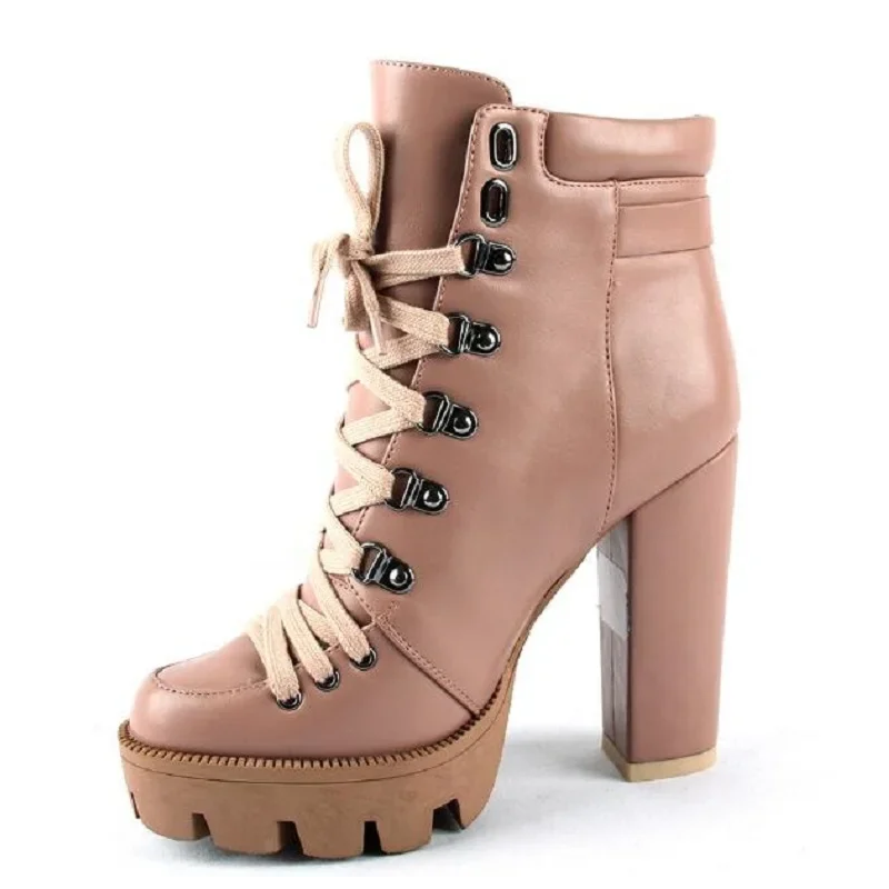Spring Autumn New Sexy Slim Thick High Heels Platform Cross-tied Buckle Belt Plus Size 40-43 Women Ankle Short Modern Boots 60127