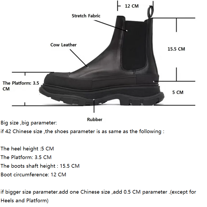 Spring Autumn New British Style Retro 5 CM Chunky Bottom Platform Slip On Sewing Genuine Leather Men Ankle Short Chelsea Boots Winter Plush 60128