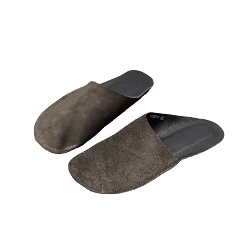 Summer New Outside European America Style Retro Flat Bottom Cover Toe Sewing Genuine Leather Women Casual Slippers 20231205
