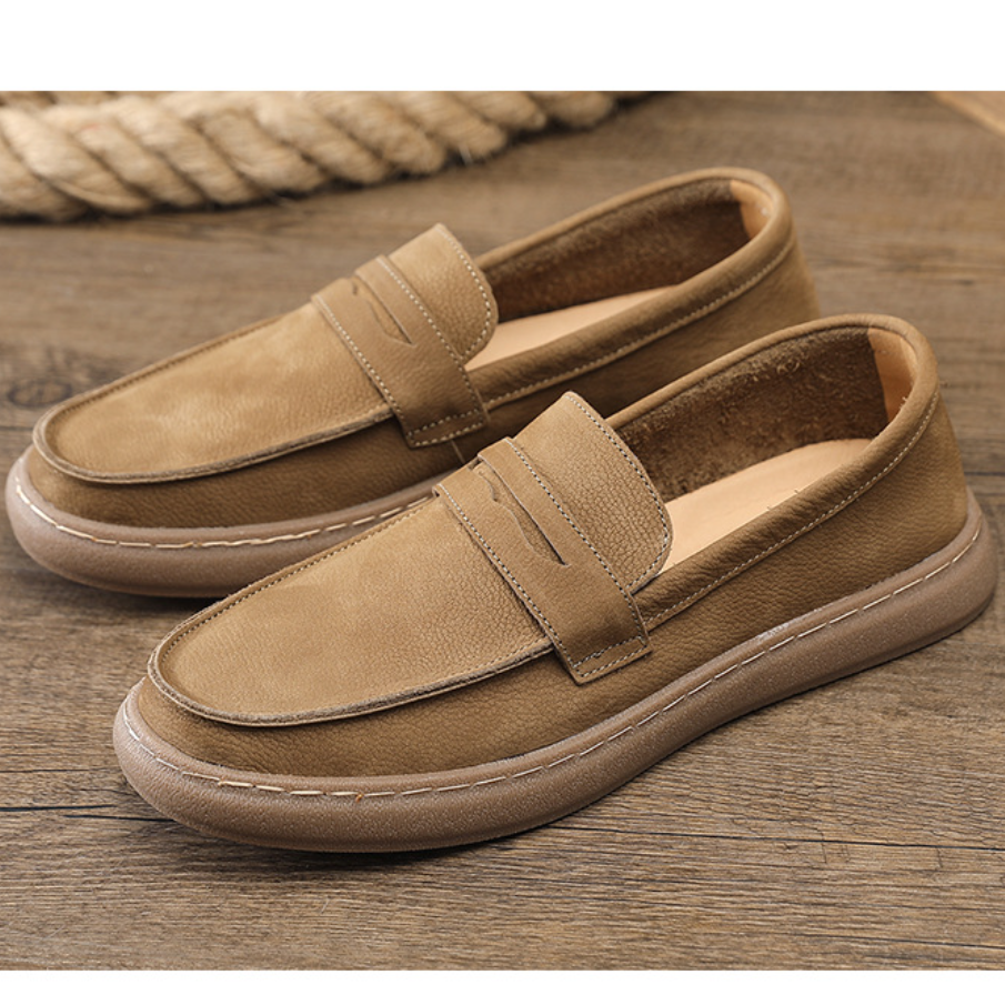Spring Autumn New British Style Retro Flat Bottom Sewing Slip-On Genuine Leather Men Casual Flats Male Sneakers 2312