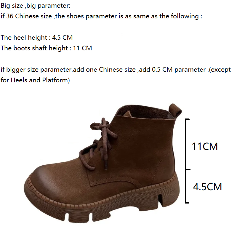 Spring Autumn New British Style Retro 4.5 CM Chunky Bottom Platform Sewing Lace-Up Genuine Leather Women Ankle Short Motorcycle Boots 60128