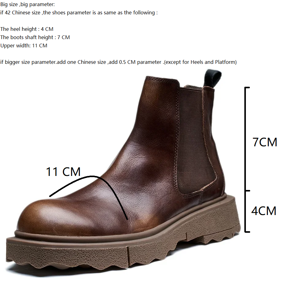 Spring Autumn New British Style Retro Chunky Bottom Simple Sewing Genuine Leather Slip On Men Ankle Short Chelsea Boots Winter Plush 60128