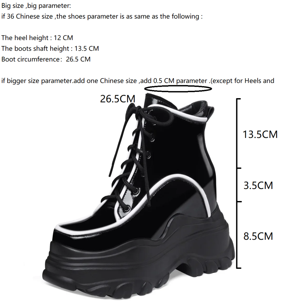 Spring Autumn New Fashion 12 CM Super High Heels Platform Cross-tied Patent Leather Side Zipper Women Ankle Short Modern Boots Winter Plush 60129