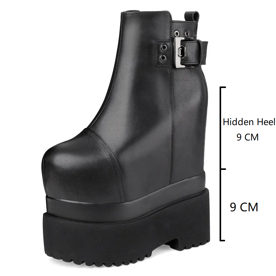 Spring Autumn Sexy 18 CM Super High Heels Platform Sewing Rivet Belt Buckle Genuine Leather Concise Women Ankle Boots Winter Plush 60129