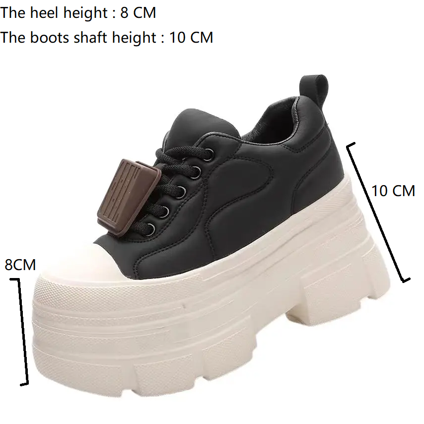 Spring Autumn New Korean Style Slim 10 CM High Heels Wedges Platform Lace-Up Genuine Leather Women Color Block Casual Shoes Ladies Sneakers 60129