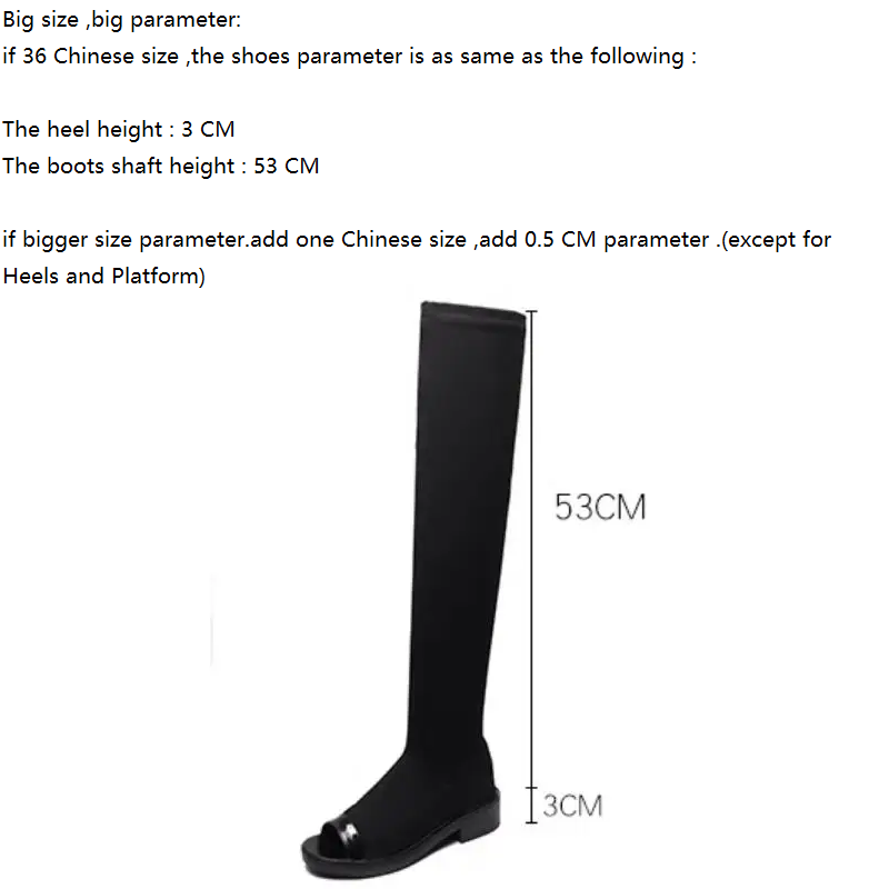 Spring Summer Autumn New British Style 3 CM Thick Heels Peep Toe Concise Stretch Fabric Slip-On Women Over-the-Knee Long Gladiator Black Boots 60202