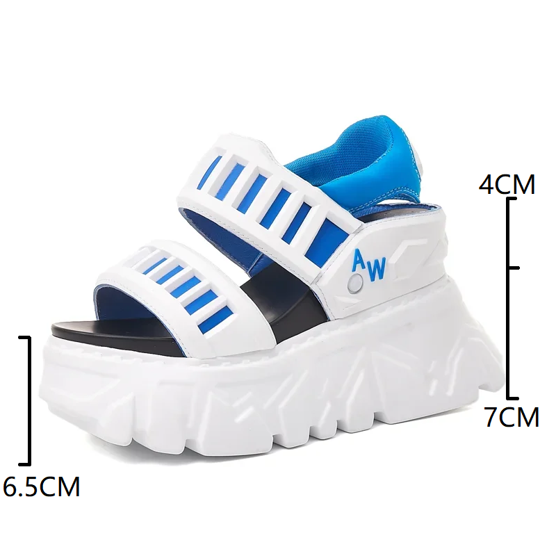 Summer New Fashion Slim 11 CM Height Increasing Platform Peep Toe Cut Out Mixed Colors Genuine Leather Women Modern Gladiator Sandals 60202