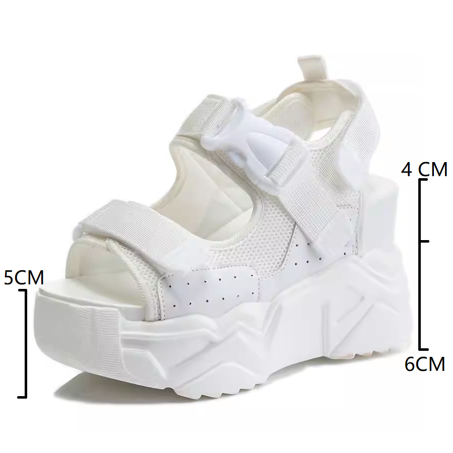 Summer New Korean Style Slim 10 CM Height Increasing Platform Peep Toe Hook Loop Cut Out Buckle Genuine Leather Women Gladiator Sandals 60202