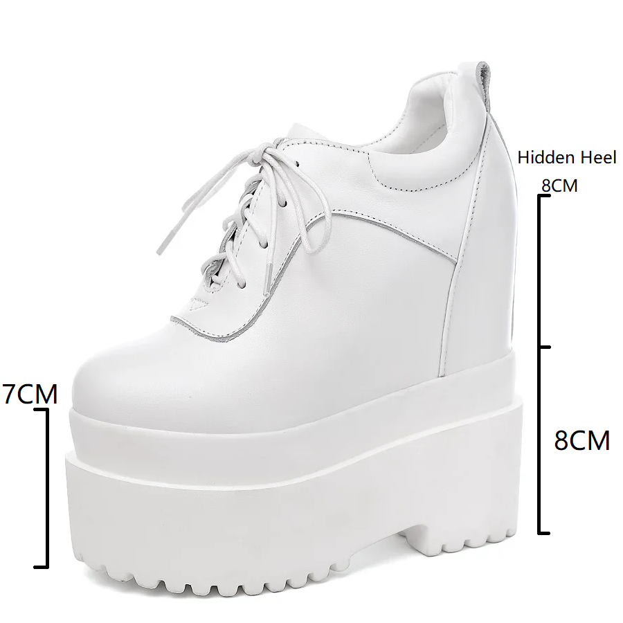 Spring Autumn New Korean Style Slim Height Increasing 16 CM High Heels Platform Lace-Up Genuine Leather Women Modern Pumps 60202