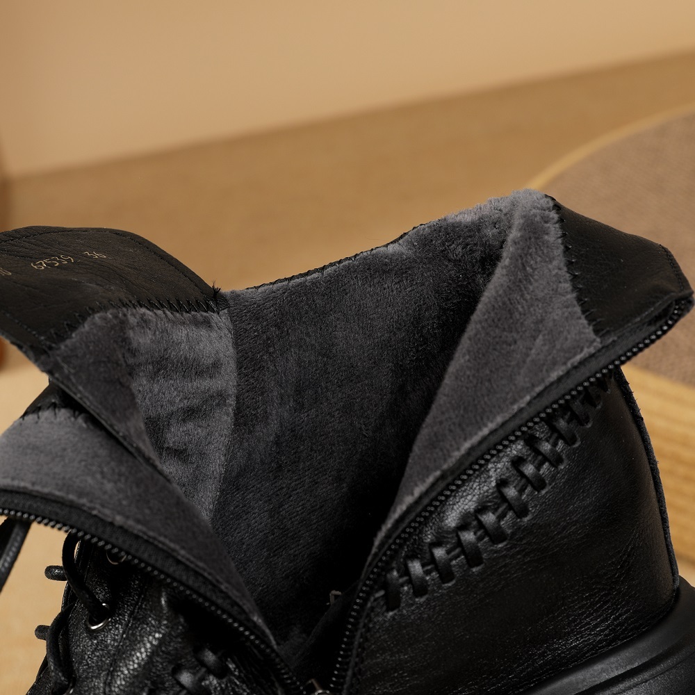 Sewing Genuine Leather 10 CM Block Heel Autumn Winter New British Style Retro Concise Versatile Side Zipper Chunky Sole Platform Ankle Boots 60204