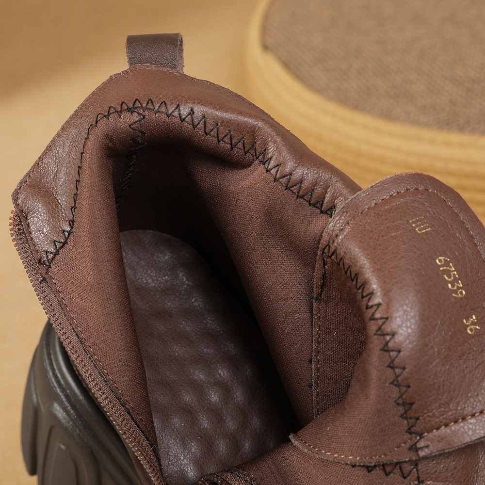 Sewing Genuine Leather 10 CM Block Heel Autumn Winter New British Style Retro Concise Versatile Side Zipper Chunky Sole Platform Ankle Boots 60204