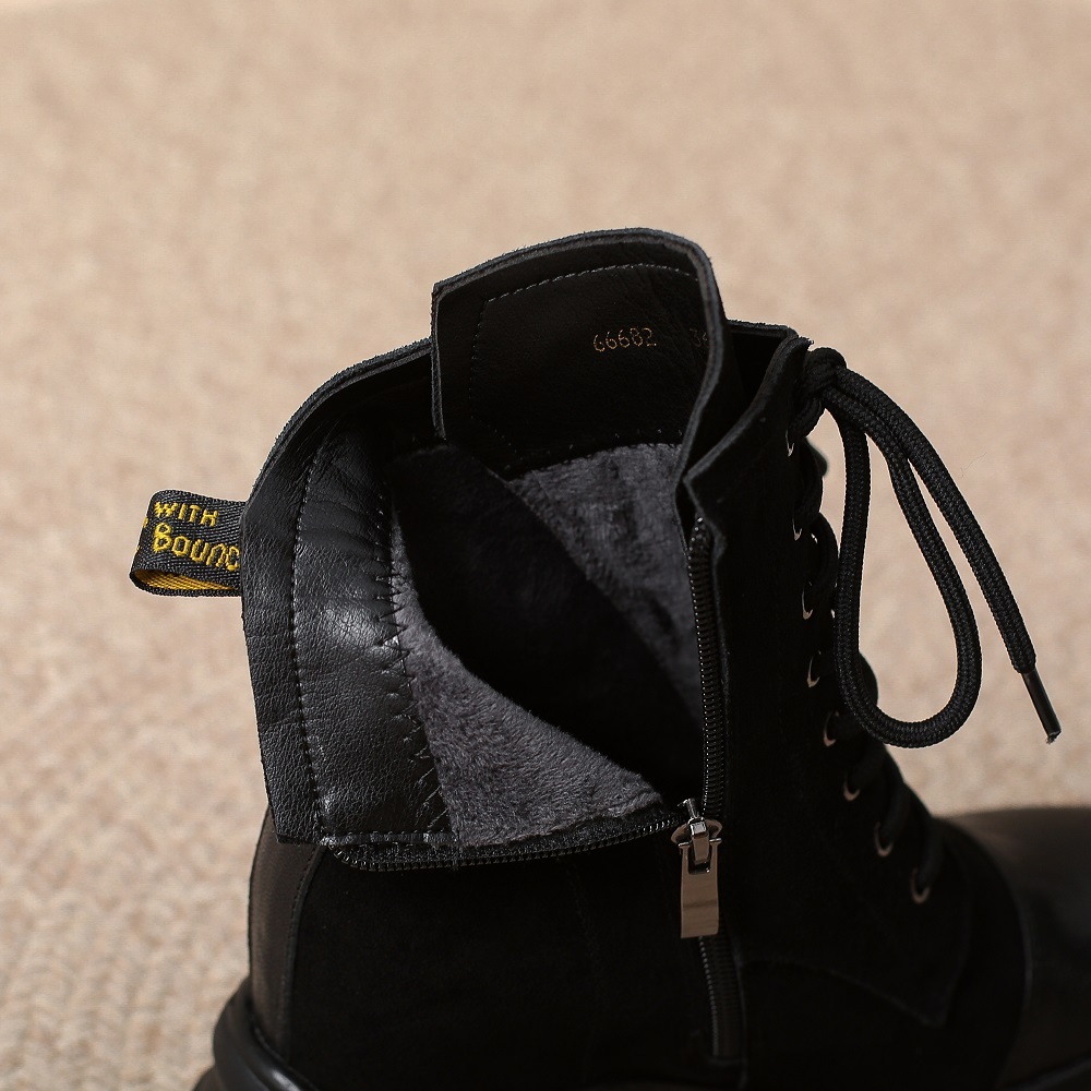 Suede Genuine Leather 10 CM Platform Inner Heightening Lace-Up Side Zipper New Solid Color Concise Slim Retro Ankle Boots 60204