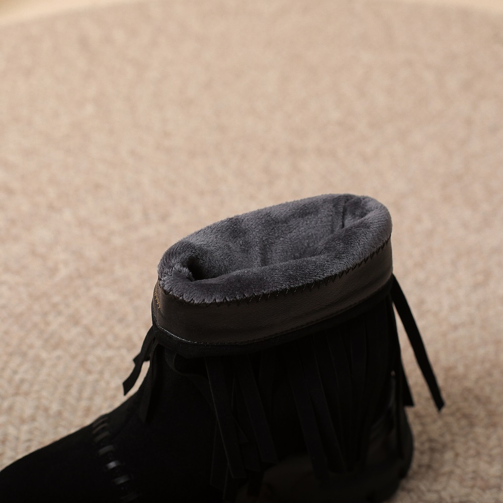 New Spring Autumn Women's Suede Leather 10 CM Thick Sole Inner Height Tassel Bead Winter Short Plush Slip On Stitched Casual Versatile Ankle Boots 60204