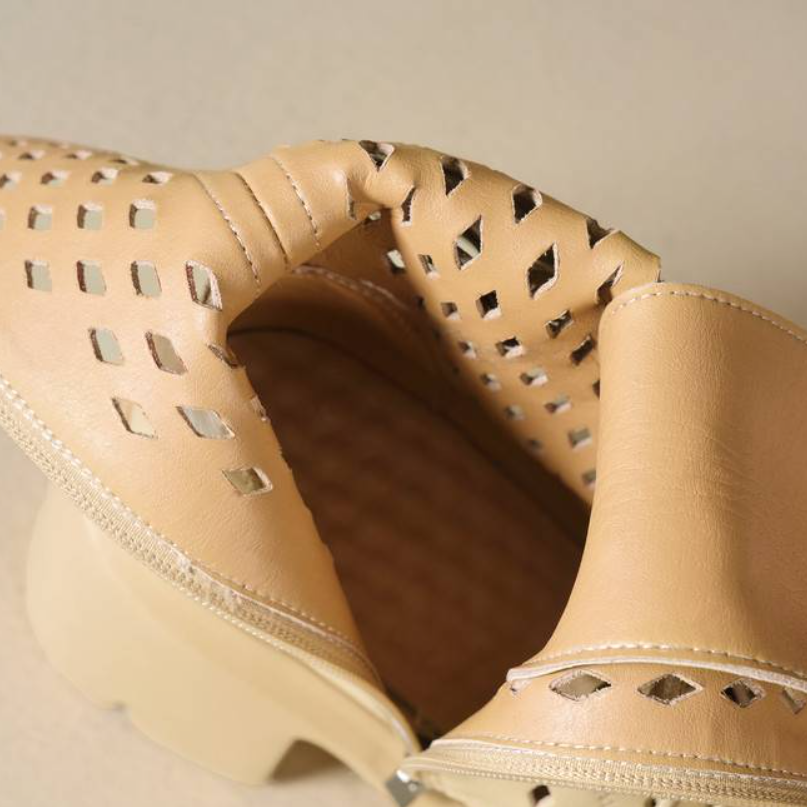 Ladies New 12 CM Thick Sole Pump Cut Out Lace Up Half Spring Summer Versatile Boots Genuine Leather Belt Buckle Slim Platform Sandal Boots 60205