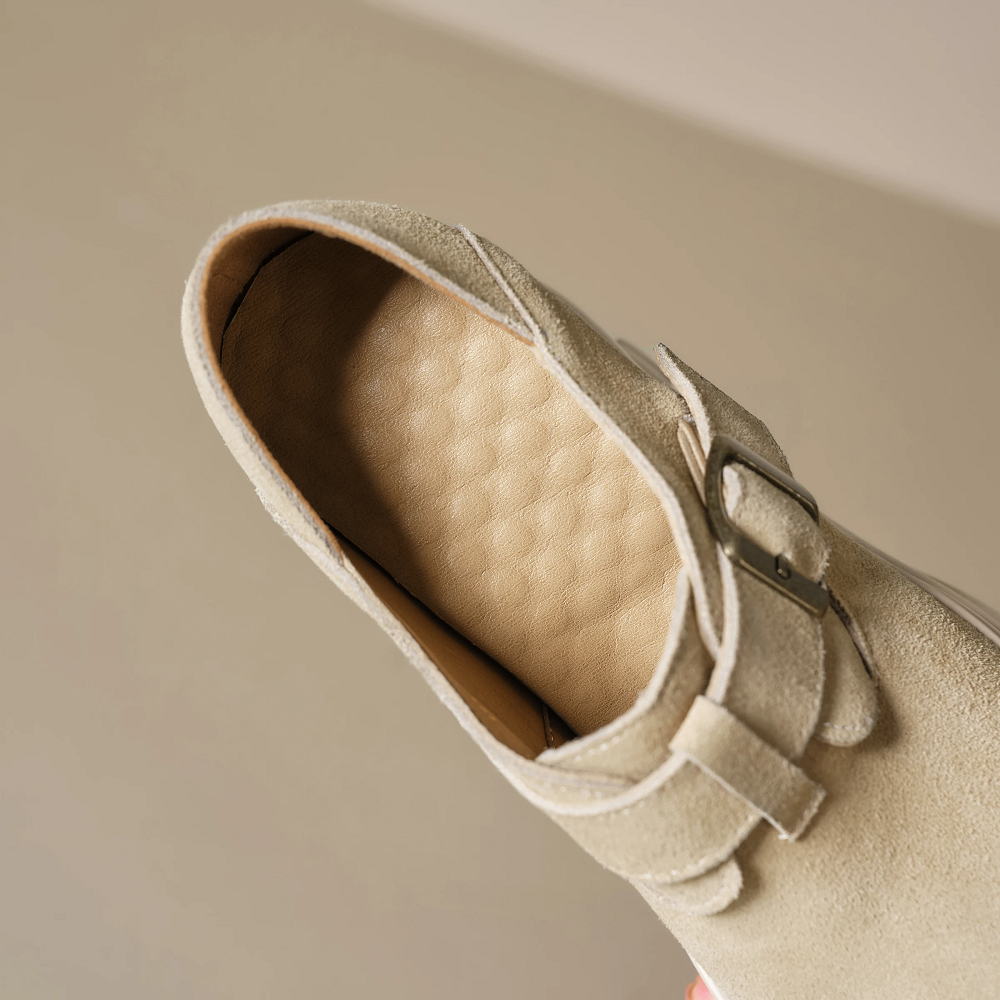 Women 12 CM Wedge Heel Height Increasing Genuine Nubuck Leather Shoes Metal Buckles Retro Platform Spring Autumn New Loafers Shoes 60205