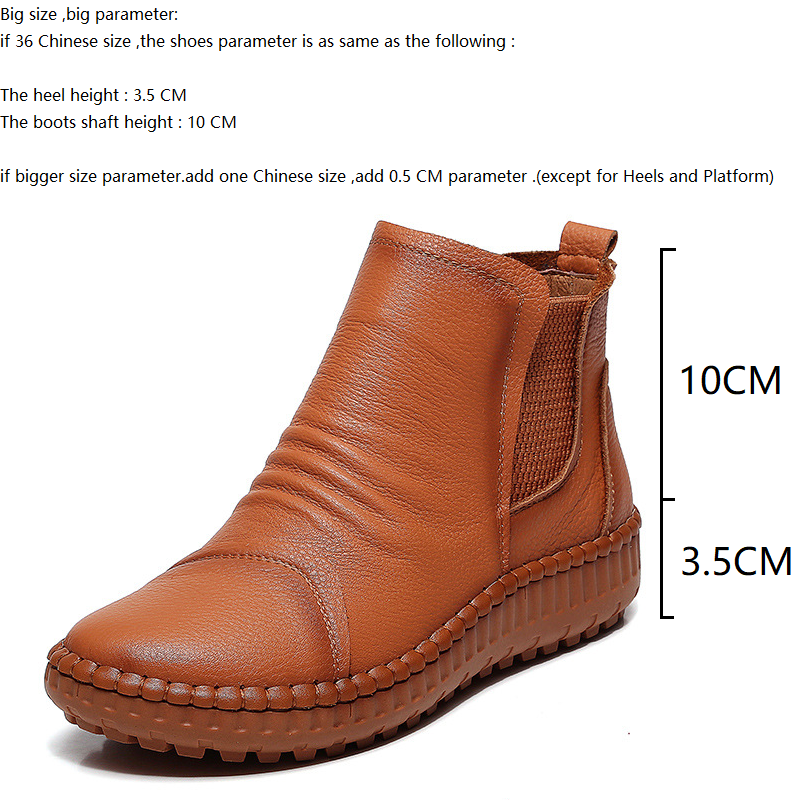 Spring Autumn New Retro Chunky Sole Sewing Genuine Leather Zipper Women Ankle Short Chelsea Boots Winter Plush Inside 60205