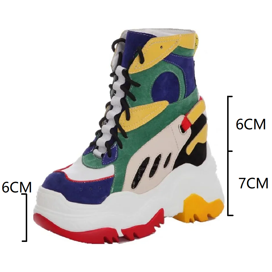 Spring Autumn New Korean Style Slim Height Increasing Platform Mixed Colors Lace-Up Genuine Leather Women Mid-Calf Modern Boots 60205