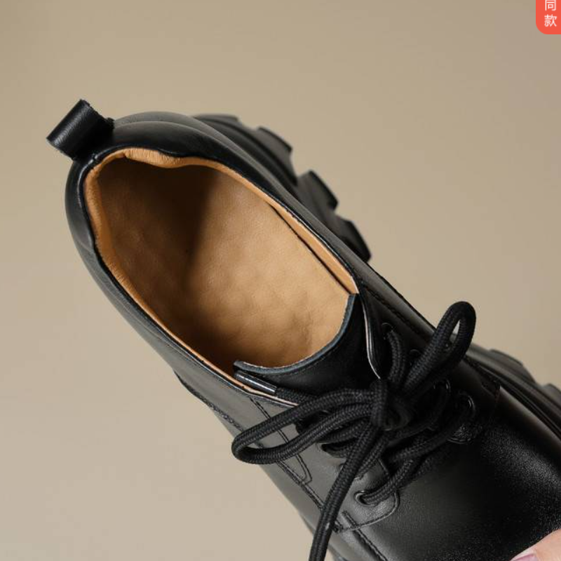 Women Spring Autumn New 12 CM Thick Sole Height Increasing Casual Shoes Sewing Genuine Leather Lace Up Platform Concise Loafers 60206