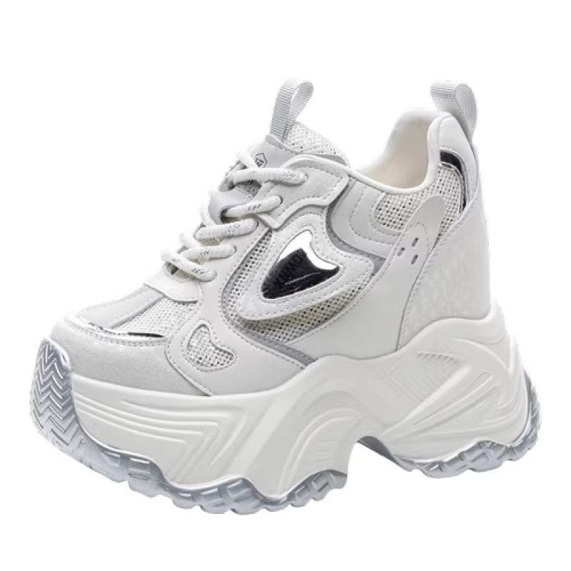 13 CM Women Leisure Casual Height Increasing Spring Autumn Shoes Color Block Genuine Leather Platform Fashion Simple Breathable Lace Up Sneakers 60206