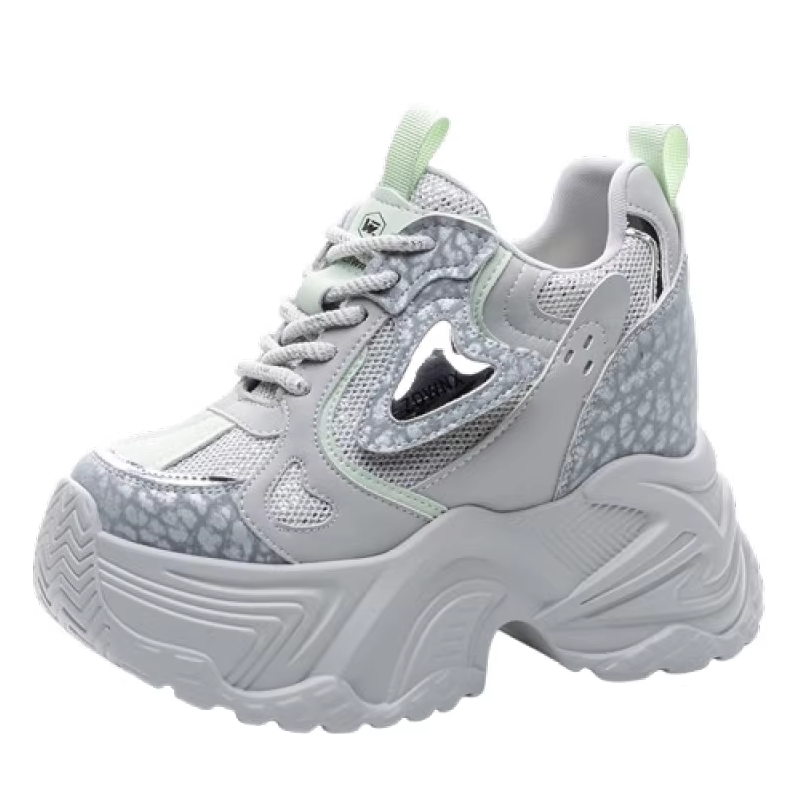 13 CM Women Leisure Casual Height Increasing Spring Autumn Shoes Color Block Genuine Leather Platform Fashion Simple Breathable Lace Up Sneakers 60206