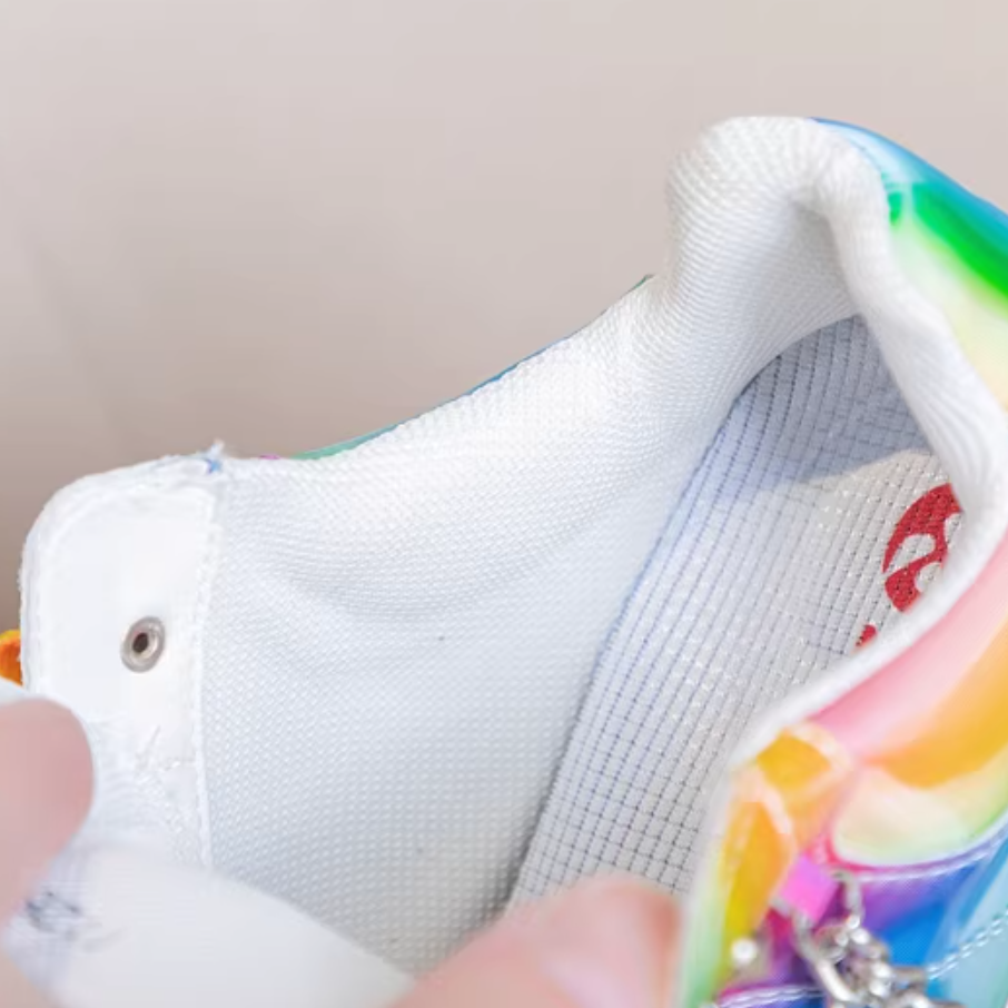 Spring Autumn Punk Style Height Internal Platform Metal Chain Rivets Rainbow Color Genuine Leather Women Casual Shoes Sneakers 60206
