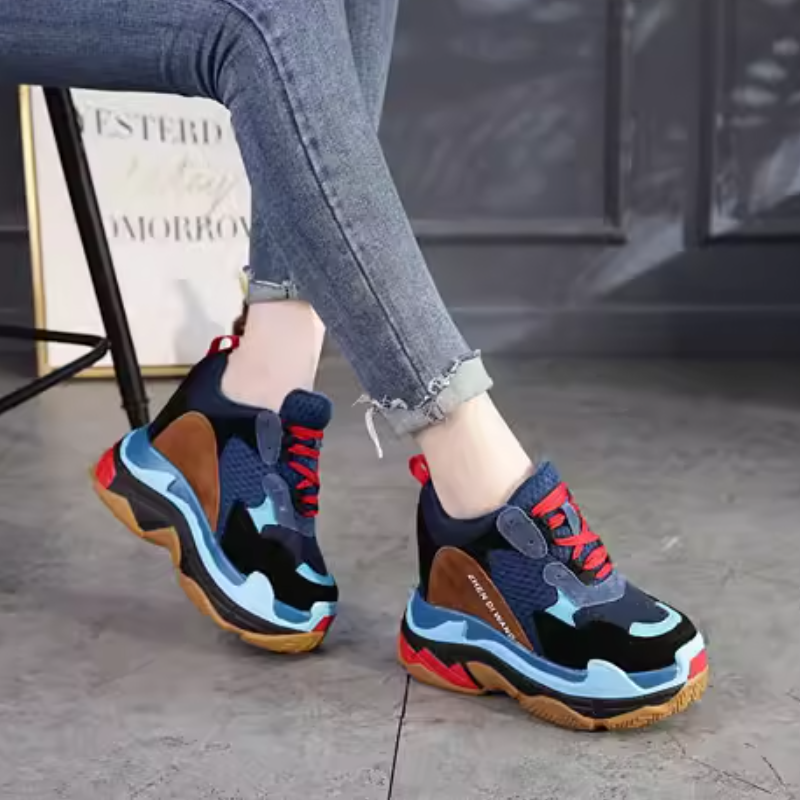Spring Autumn New Leisure Slim Super High Heels Platform Mixed Colors Genuine Leather Lace-Up Women Casual Shoes Sneakers 41223