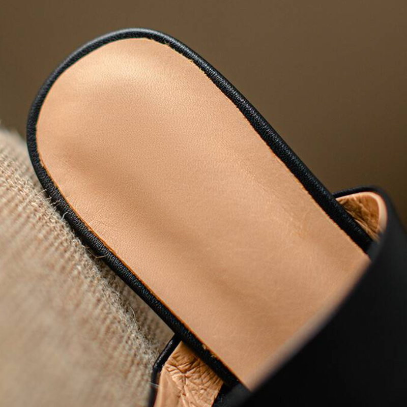 Summer New Outside Leisure 5 CM Block Heels Square Toe Cap Pleated Concise Genuine Leather Women Modern Fashion Slippers 60210