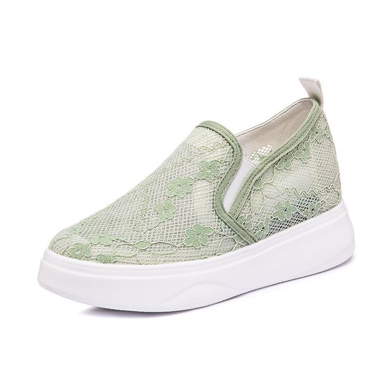 Women Loafers Shoes Summer New Leisure Thick Sole Platform Cut Out Lace Embroidery Slip-On Ladies Lazy Casual Pumps 60210
