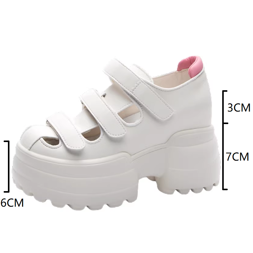 Summer New Arrival Fashion Slim 10 CM Height Increasing Platform Cut Out Narrow Band Genuine Leather Hook Loop Women Modern Sandals 60210