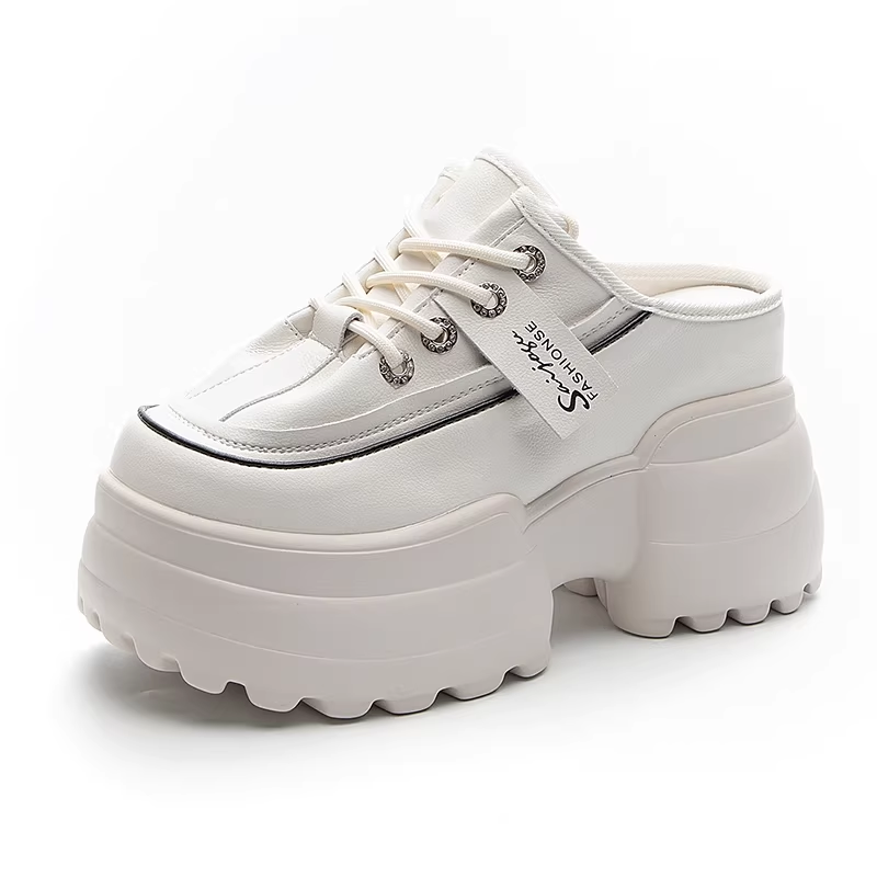 Summer New Outside Fashion Slim 9 CM Super High Heels Platform Cover Toe Cross-tied Genuine Leather Lace Up Women Modern Slippers 60210