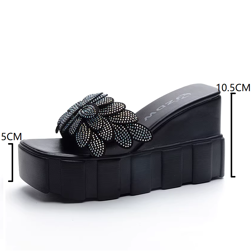 Summer New Outside Fashion Slim 10.5 CM Super High Heels Wedges Platform Crystals Genuine Leather Women Gladiator Slippers 60210