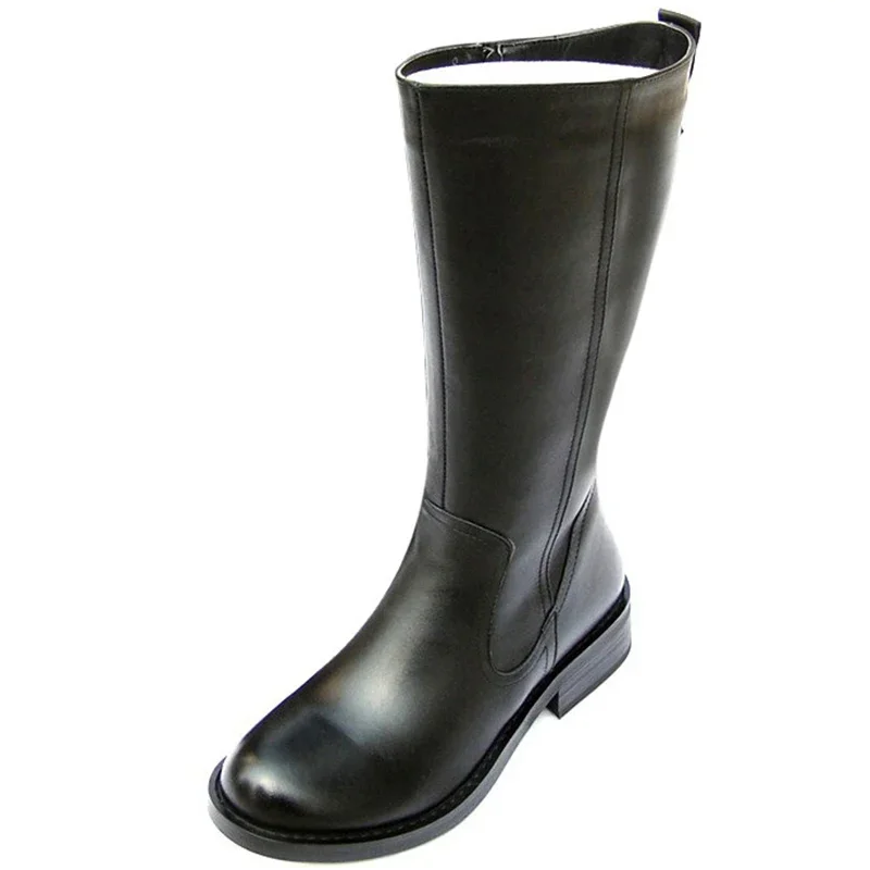 Spring Autumn Genuine Leather Men Knee-High Long Boots Zipper Sewing Winter Short Plush Warm Male Knight Equestrian Boots 60211