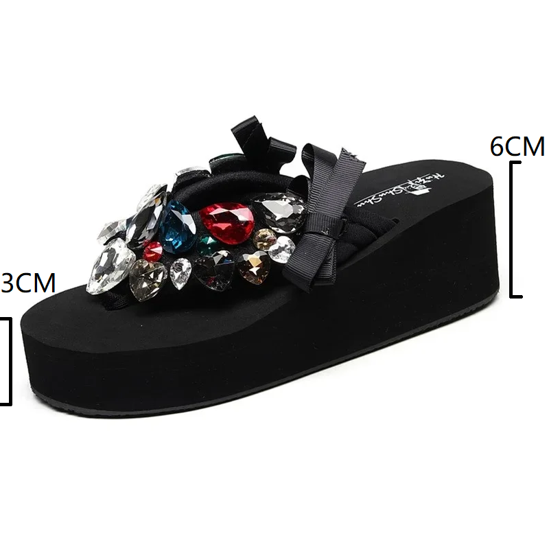 Summer New Fashion Wedges Clip Toe Cut-outs Bowknot Platform Crystal Rhinestone Plus Size 41 42 Mixed Colors Women Flip-flops 60211