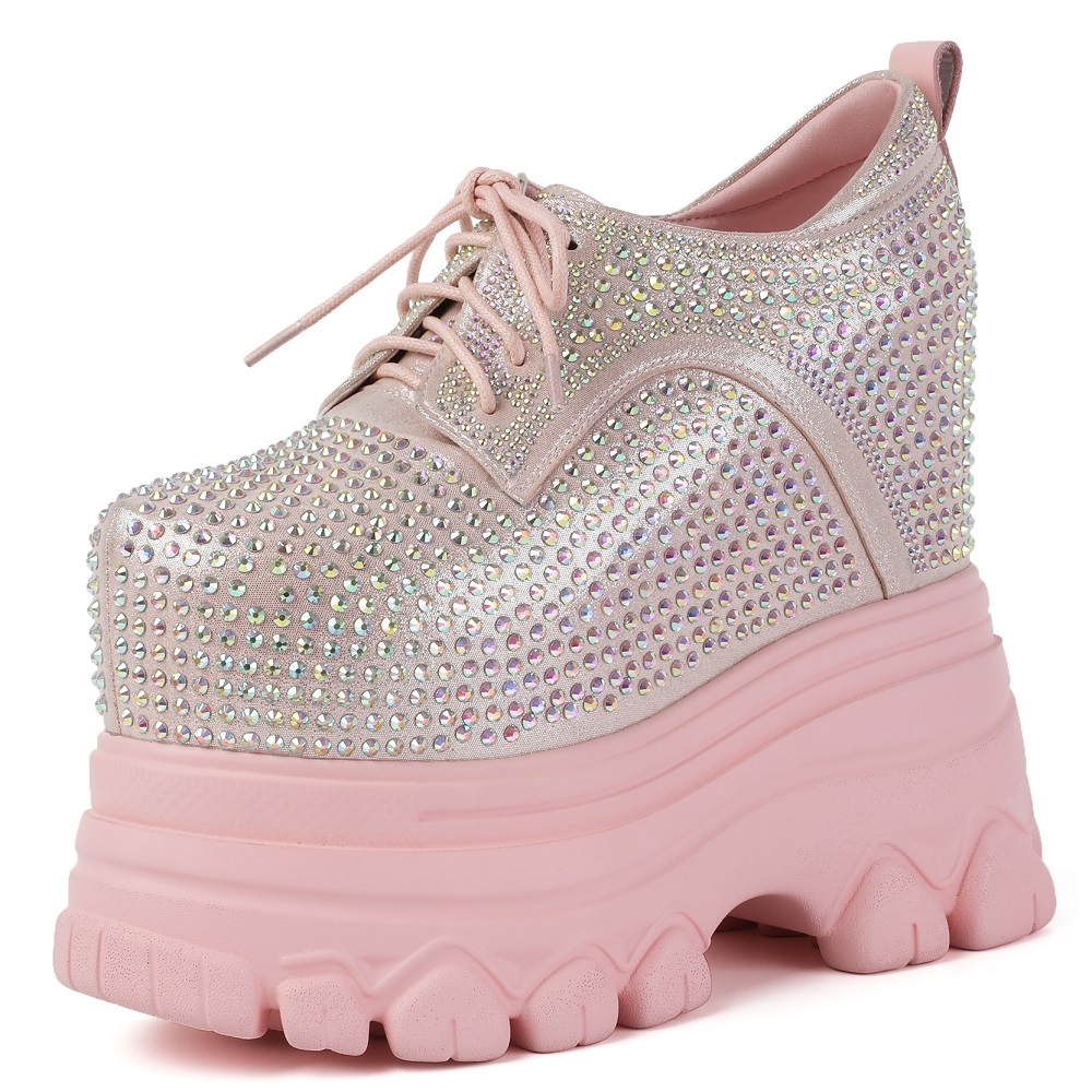 Spring Autumn New Fashion Slim 16 CM Height Increasing Platform Wedges Cross-tied Crystals Bling Women Modern Pumps 60211